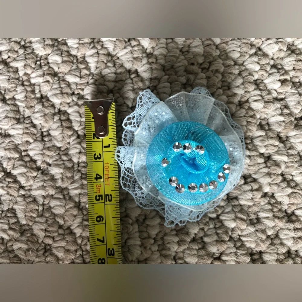 New Kids Girls Blue Lace Flower Hair Clip with Rhinestones Barrette hair slide